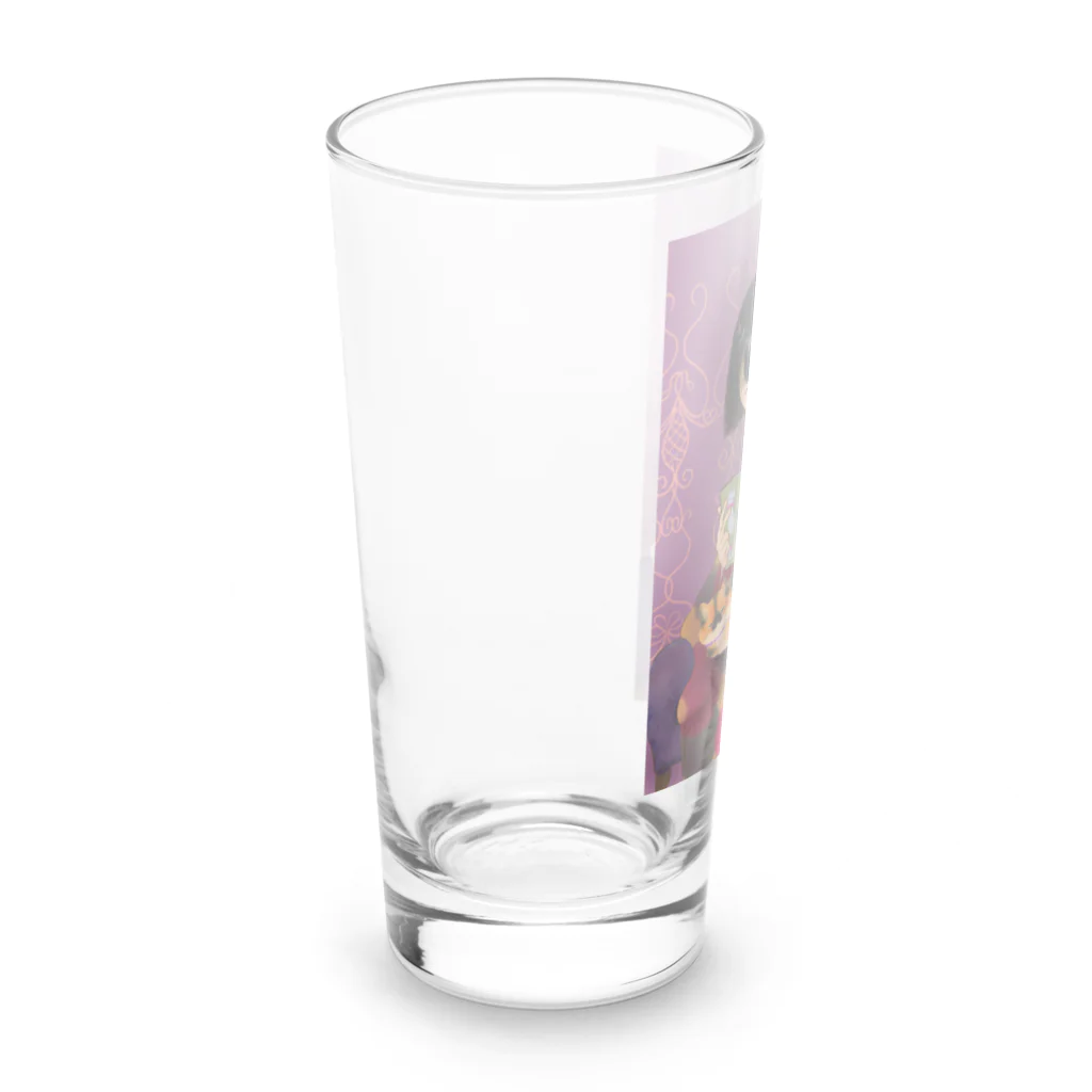 四月研究所 SUZURI店の大正浪漫ヲトメ図画ーねこと読書 Long Sized Water Glass :left