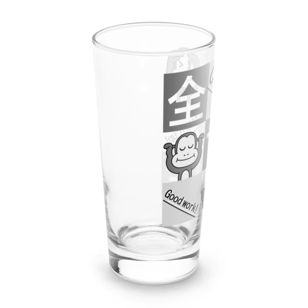 生物＝ケモノのヲ店の全肯定の三猿 タイプＢ(モノトーン) Long Sized Water Glass :left