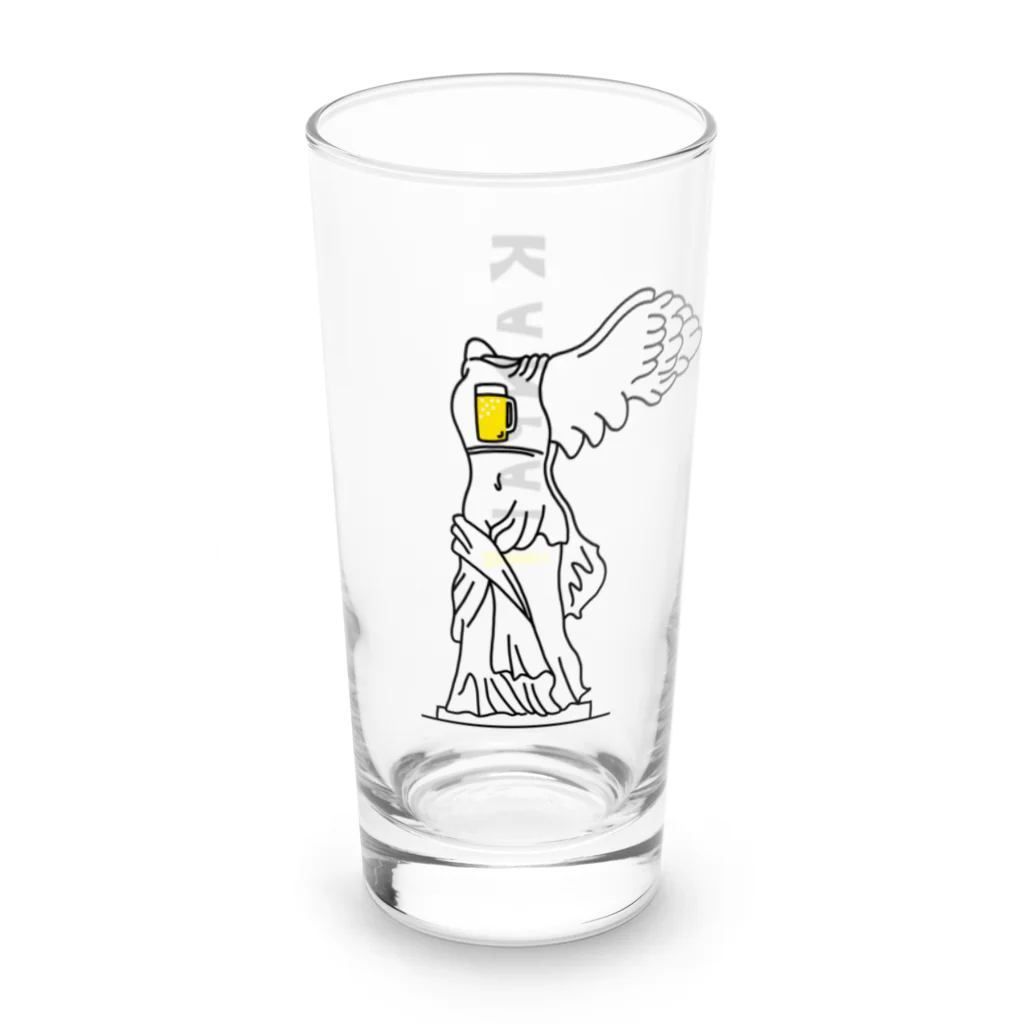 ビールとアート TM-3 Designの彫刻 × BEER：背面黒ロゴ入（サモトラケのニケ）黒線画 Long Sized Water Glass :left