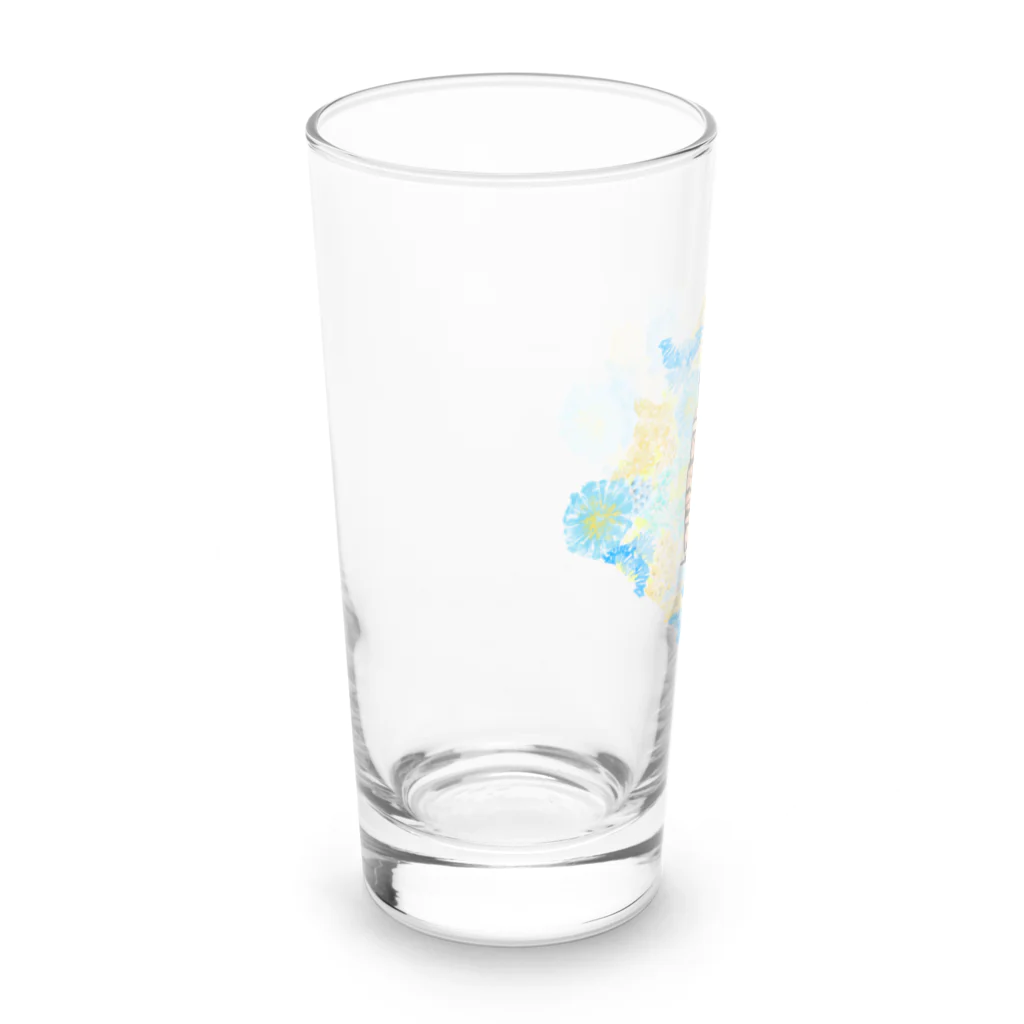 猫竹（nekotake)の花の中にキジトラ猫たち Long Sized Water Glass :left
