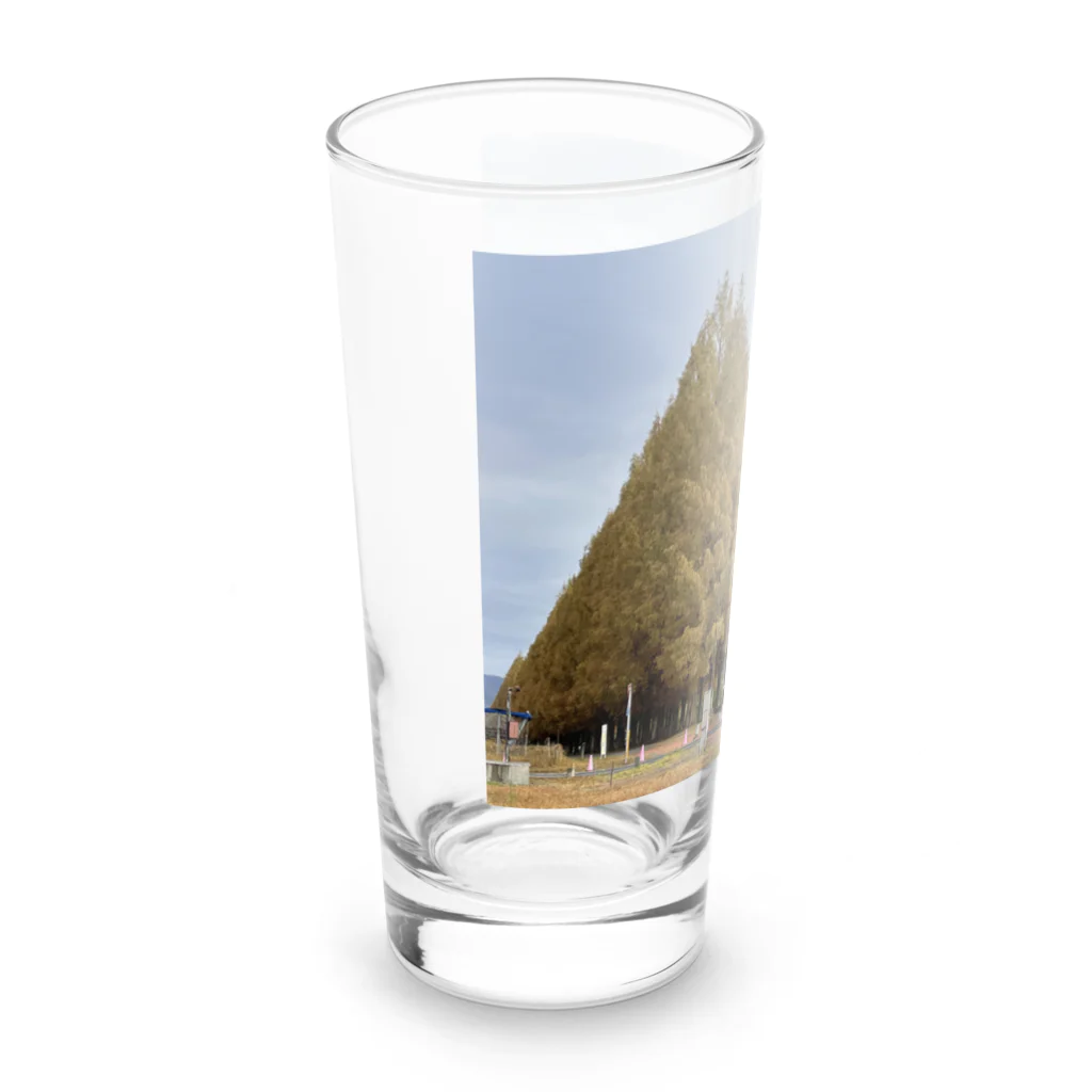 トロールショップの紅葉の季節の並木道 Long Sized Water Glass :left