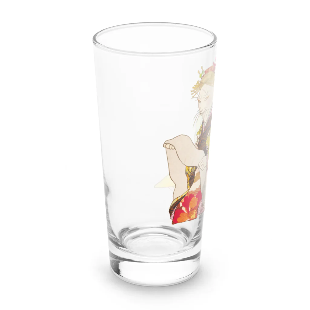 山歌和樂陽 浮世絵　Yamakawa Rakuyou UKIYOEの猫花魁　Neko Oiran　お手紙書く前 Long Sized Water Glass :left