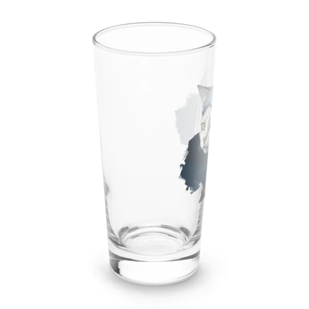 Hamidusのパールイヤリングをした猫- Vermeerの笑える絵画 Long Sized Water Glass :left