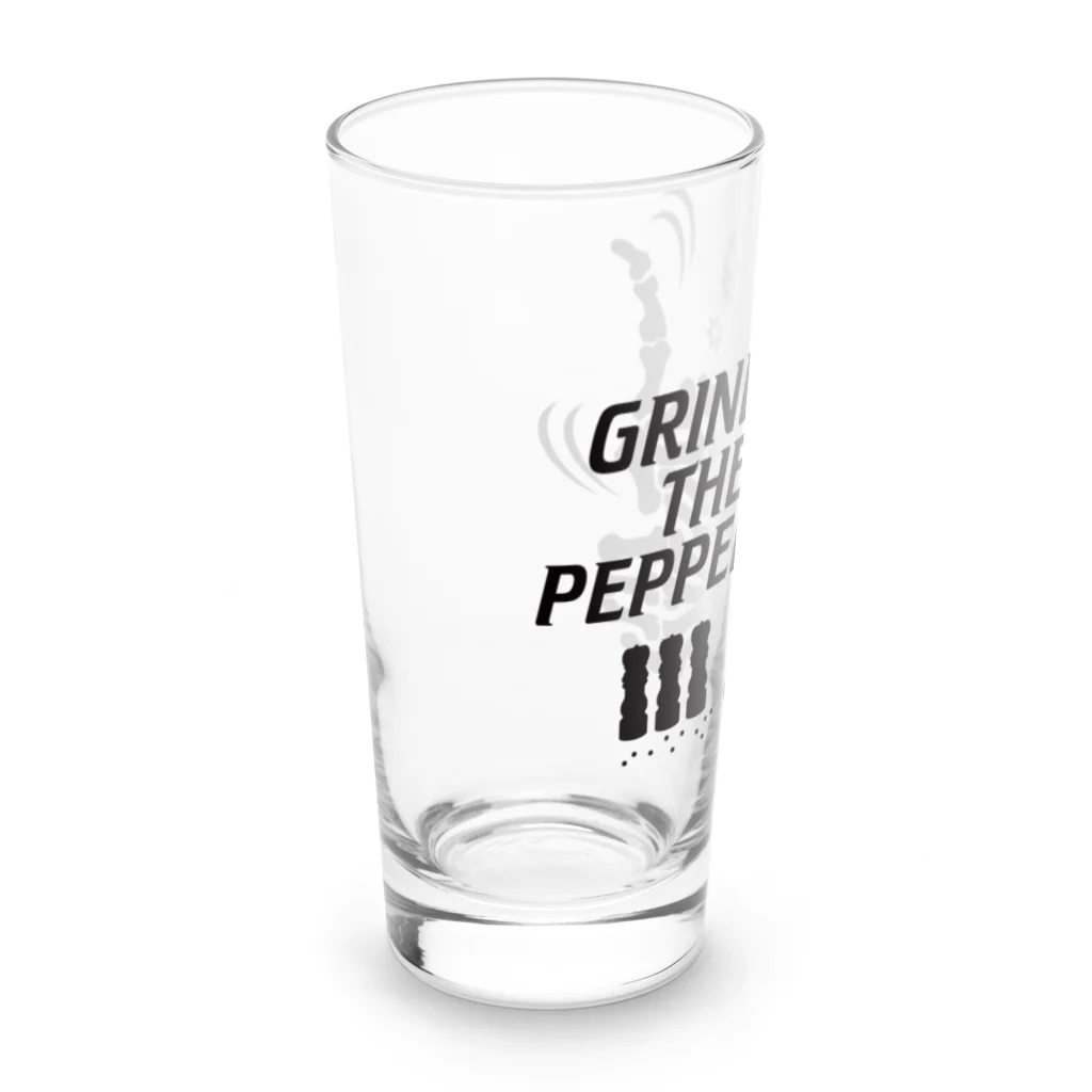 オノマトピアのペッパーミル・パフォーマンス（骨タイプ）GRIND THE PEPPER・文字黒 Long Sized Water Glass :left