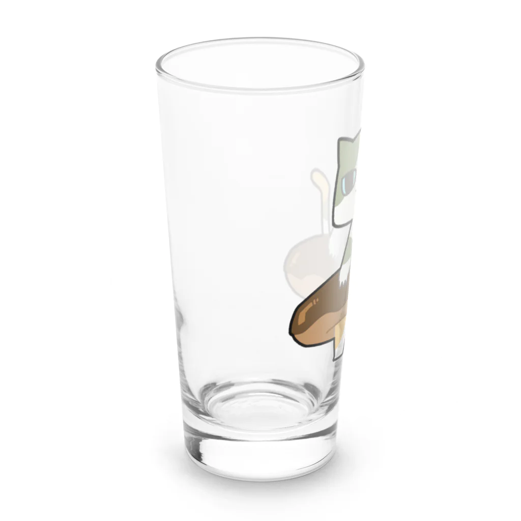 うさやのドーナツをゲットしてご満悦の猫 Long Sized Water Glass :left