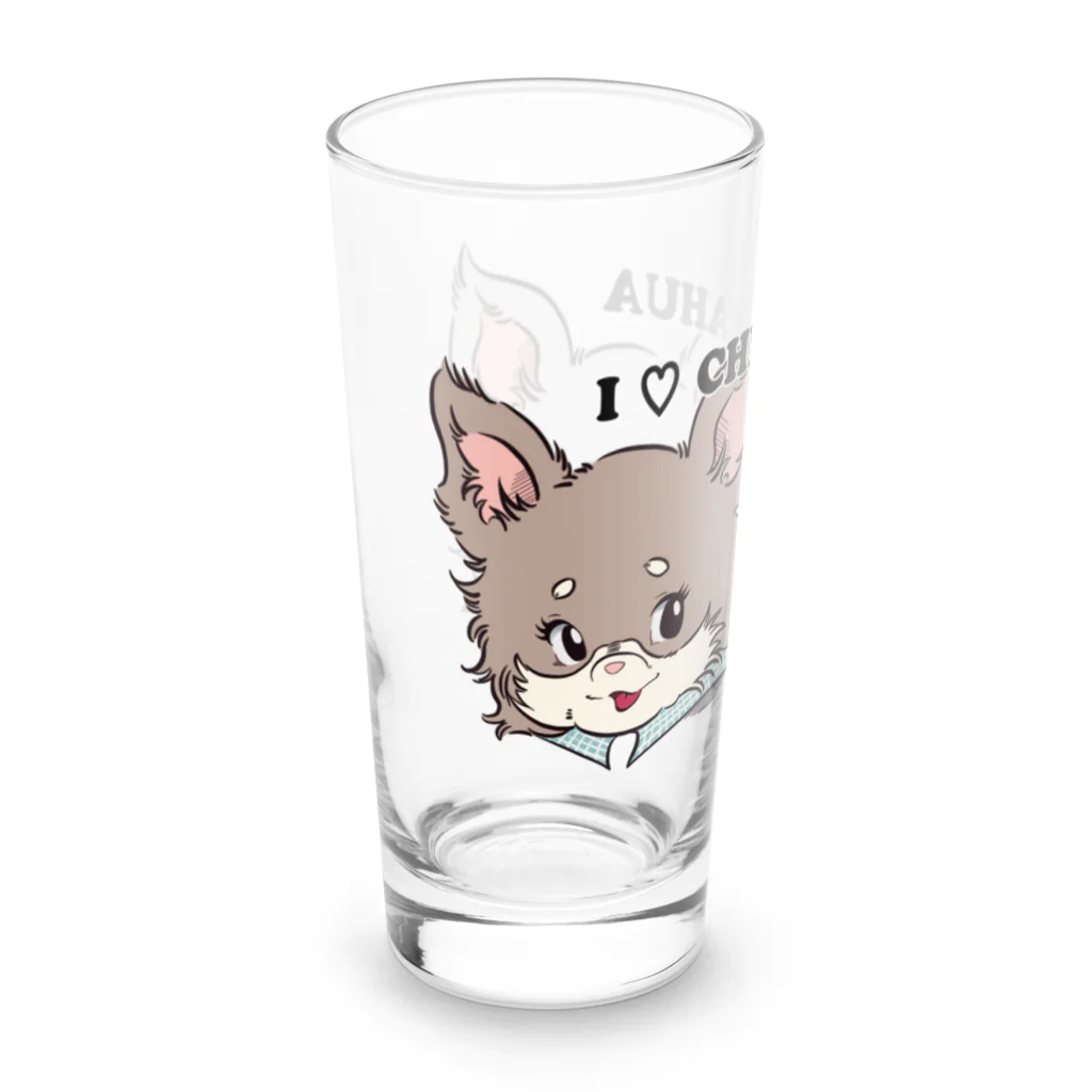 チャリティーグッズ-犬専門デザインのチワワ-チョコタン&ブルーグレー・イザベラタン「I♡CHIHUAHUA」 Long Sized Water Glass :left