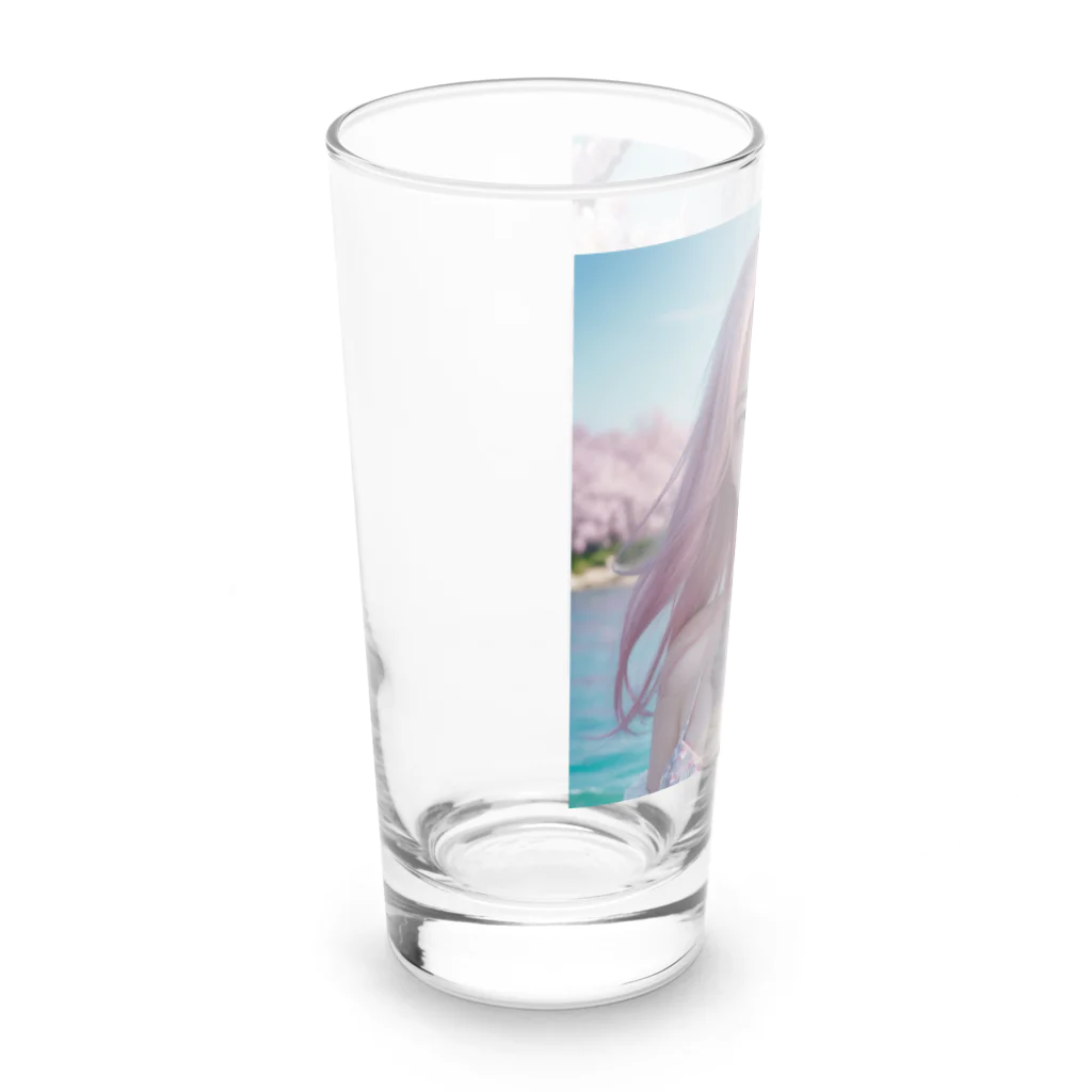 AI goddessの桜と川と青空と、ピンクの髪の女の子 Long Sized Water Glass :left