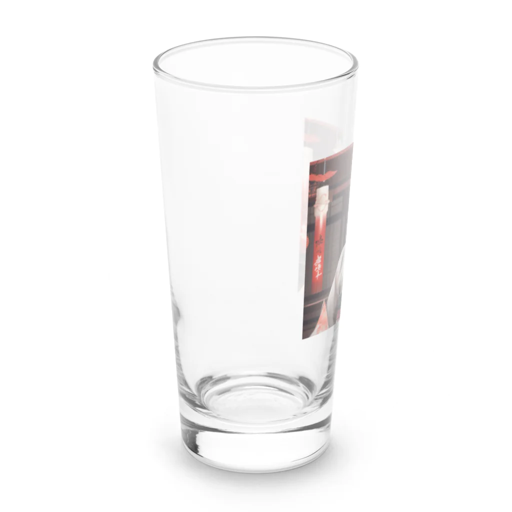 ワンダーワールド・ワンストップの黒髪の美しいポニーテール姿の巫女さん Long Sized Water Glass :left