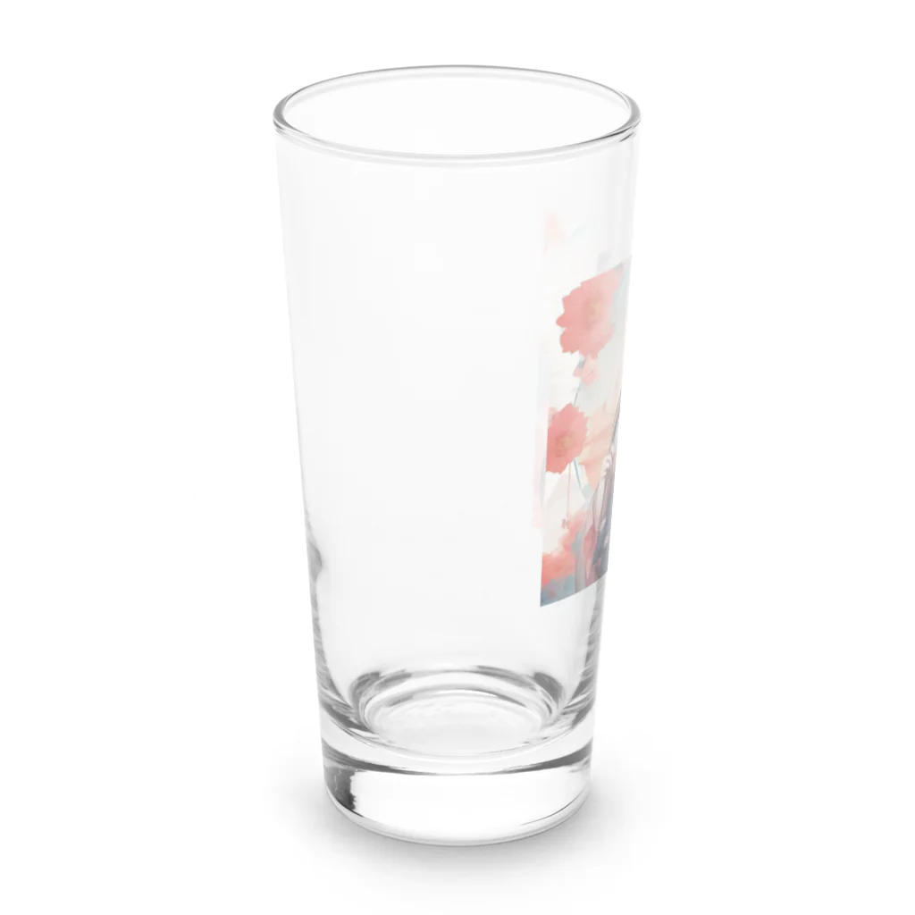 ワンダーワールド・ワンストップの浴衣を着た黑髪ロングヘアの綺麗な女性 Long Sized Water Glass :left