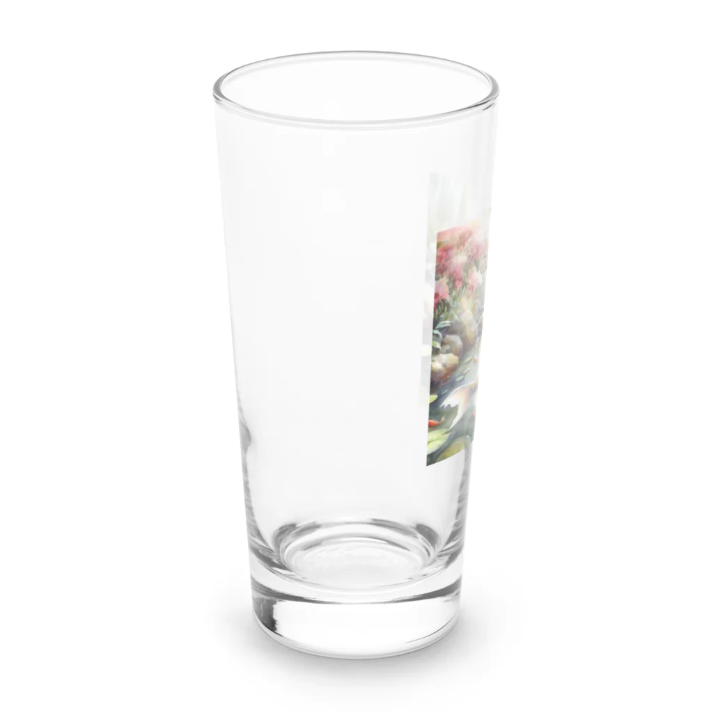 ワンダーワールド・ワンストップの鯉が泳いでいる水彩画調の池③ Long Sized Water Glass :left