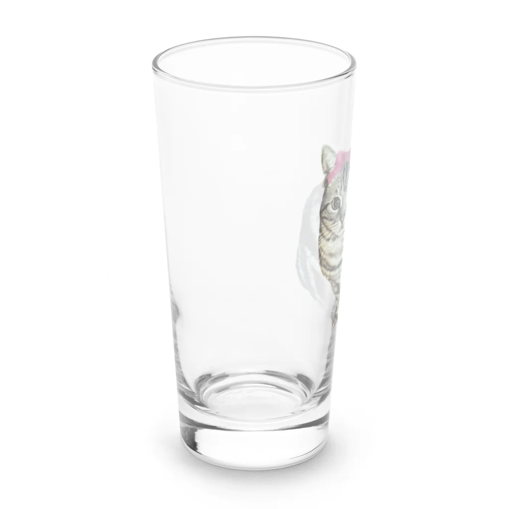 harupink🌸ペット似顔絵illustのアメショのあかりちゃんピンクリボンversion Long Sized Water Glass :left