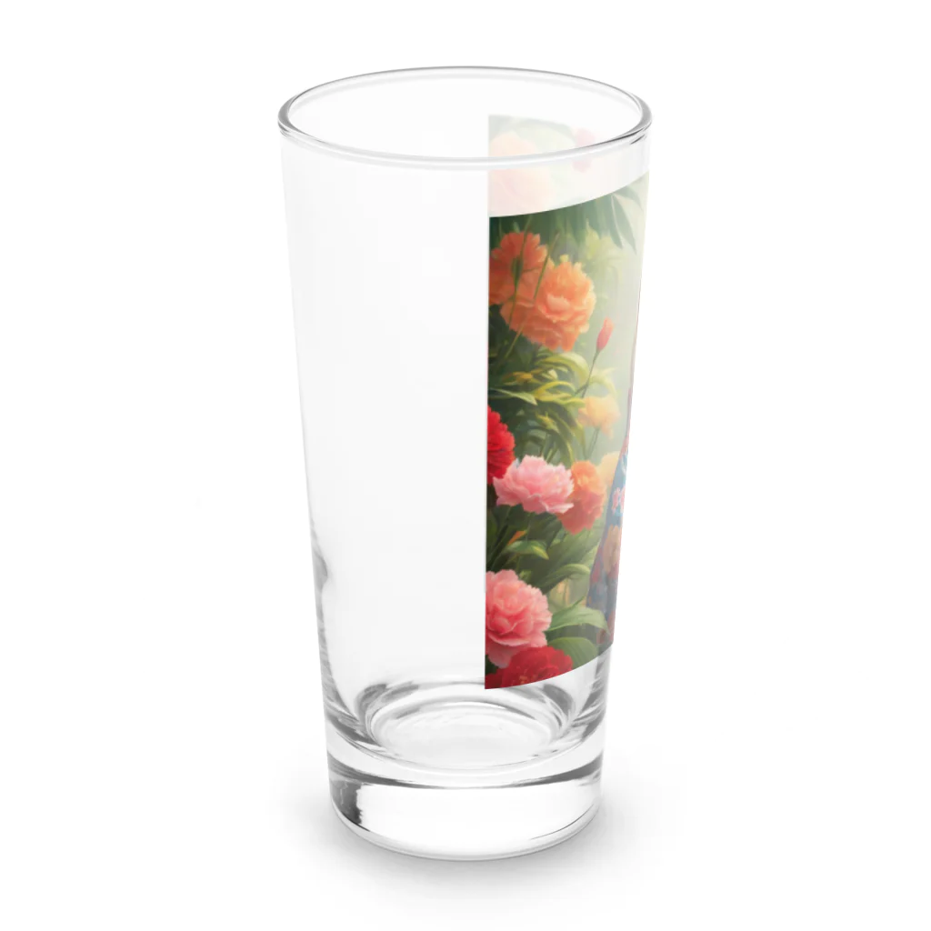 ポンキチはうすの花に囲まれた着物姿の柴犬 Long Sized Water Glass :left