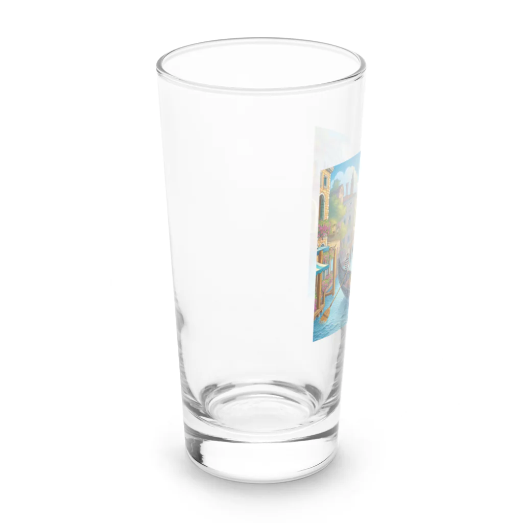 ニャーちゃんショップのヴェネツィアの水路でゴンドラに乗っているネコ Long Sized Water Glass :left