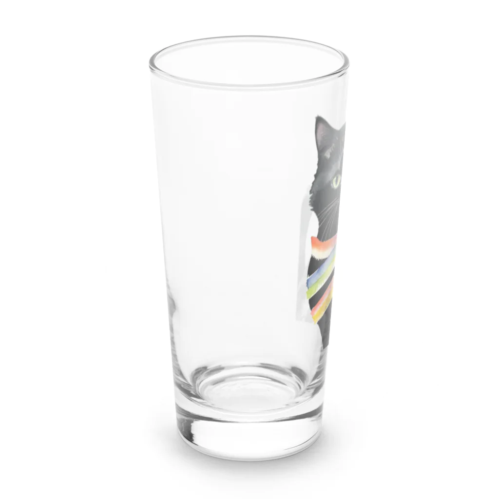 幸運のしっぽの黒猫と虹の首輪 Long Sized Water Glass :left