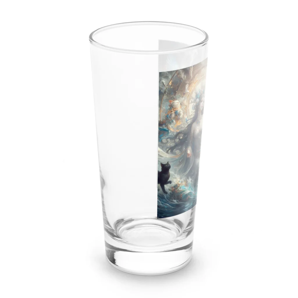 3匹の黒猫 ショップの水の女神と猫 Long Sized Water Glass :left