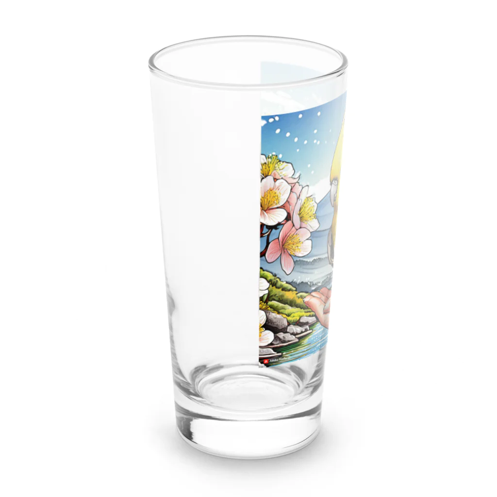 Paonのズーのオカメインコと山景色 Long Sized Water Glass :left