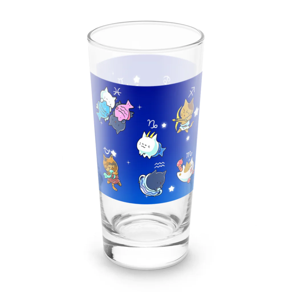 もふもふ堂の十二（十三）星座の夢溢れる猫デザイン Long Sized Water Glass :left