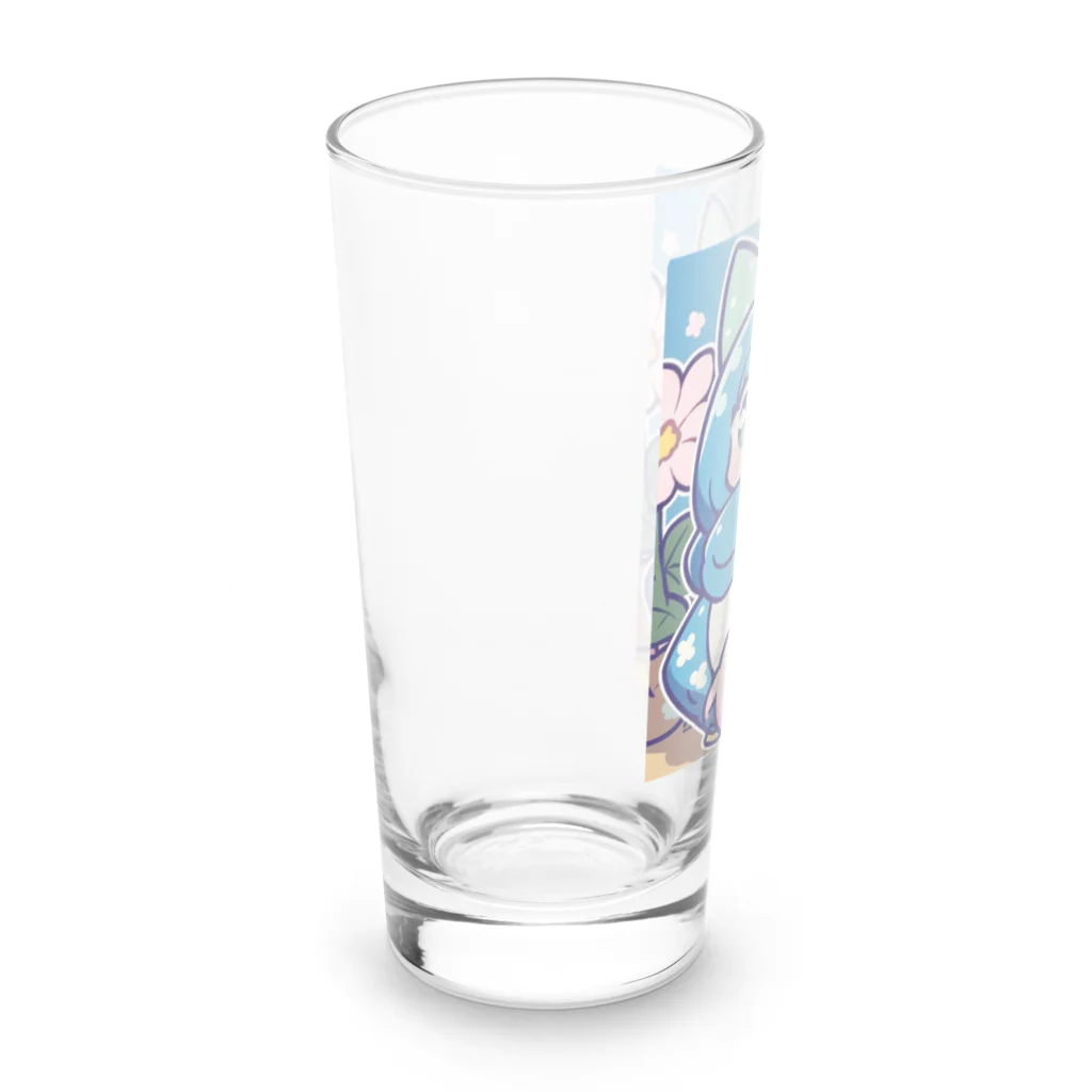 カピパーラ🐻の青い髪の姫とピンクのかわいい生物♪ Long Sized Water Glass :left