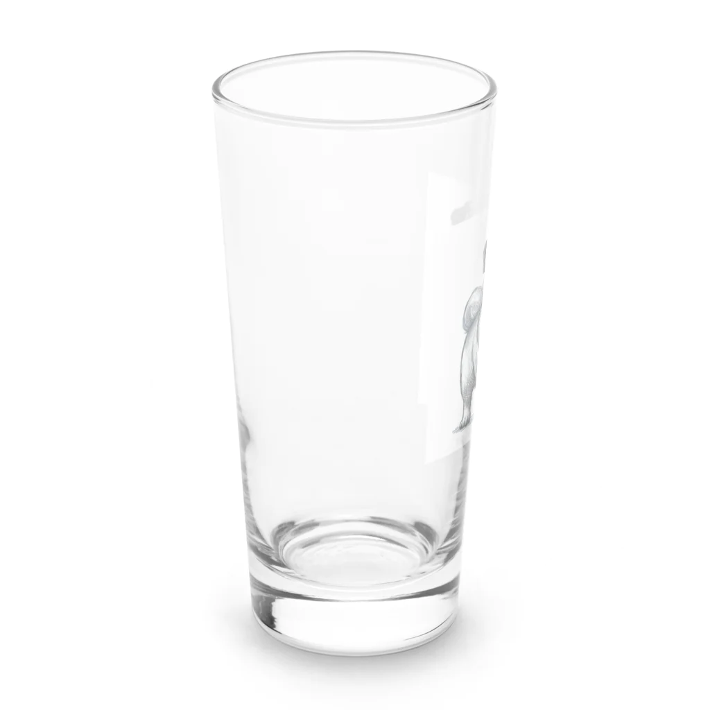 鼻ぺちゃ犬と和猫の遠くを見つめるパグ Long Sized Water Glass :left