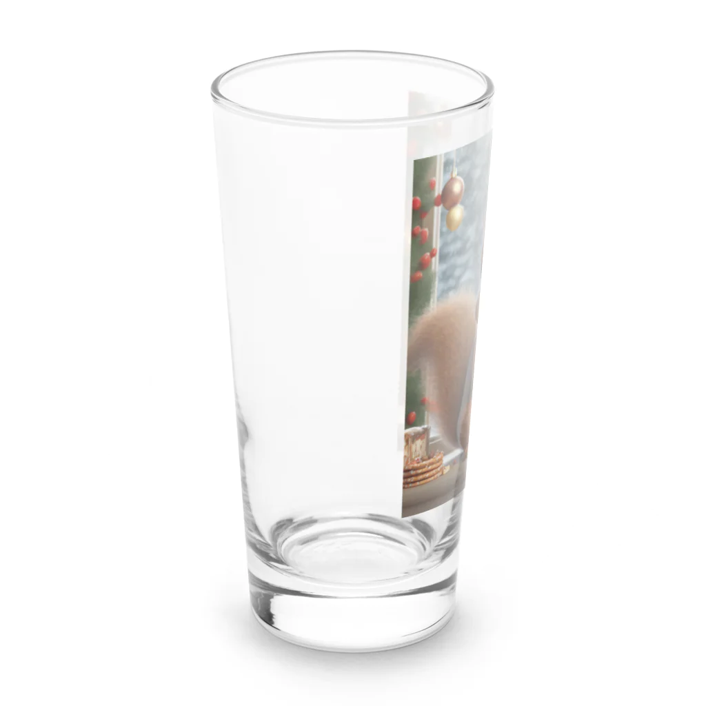 Colorful Canvasの窓辺でクッキーを食べるリス Long Sized Water Glass :left