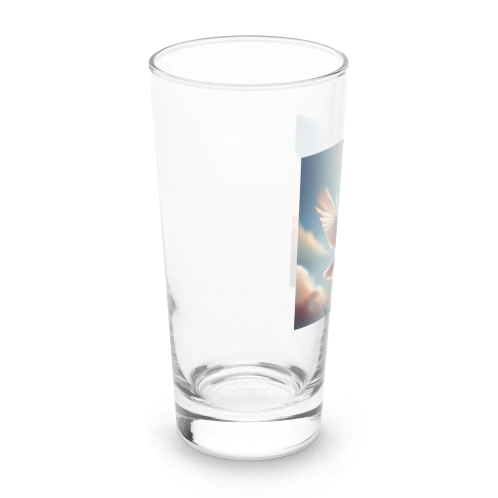 rokochanの明るい 天空で 自由に 飛ぶ 白い モズ Long Sized Water Glass :left