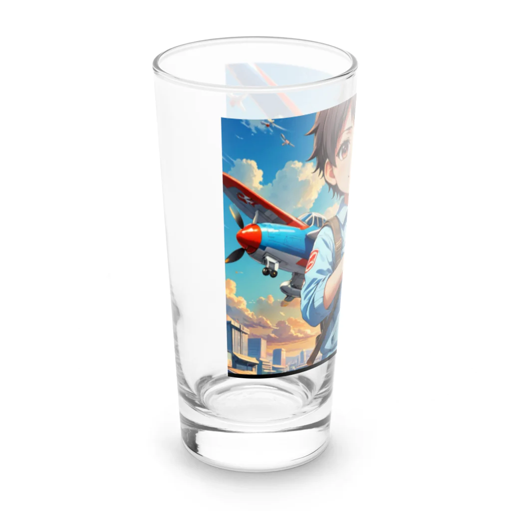 YUIMUNI-ユイム二の空を駆けるかっこいい飛行機模型を手にした子供 Long Sized Water Glass :left