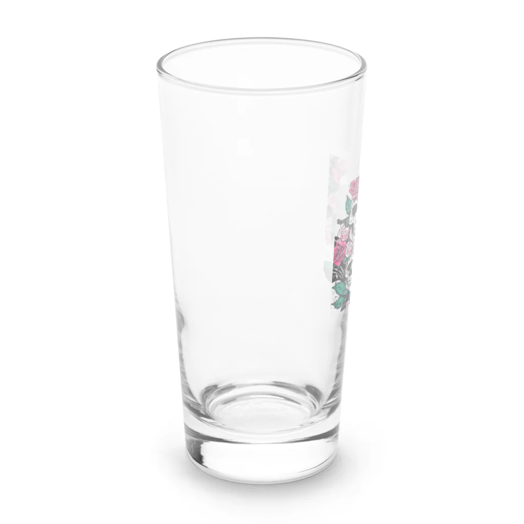 ピンクリボンの薔薇髑髏01 Long Sized Water Glass :left