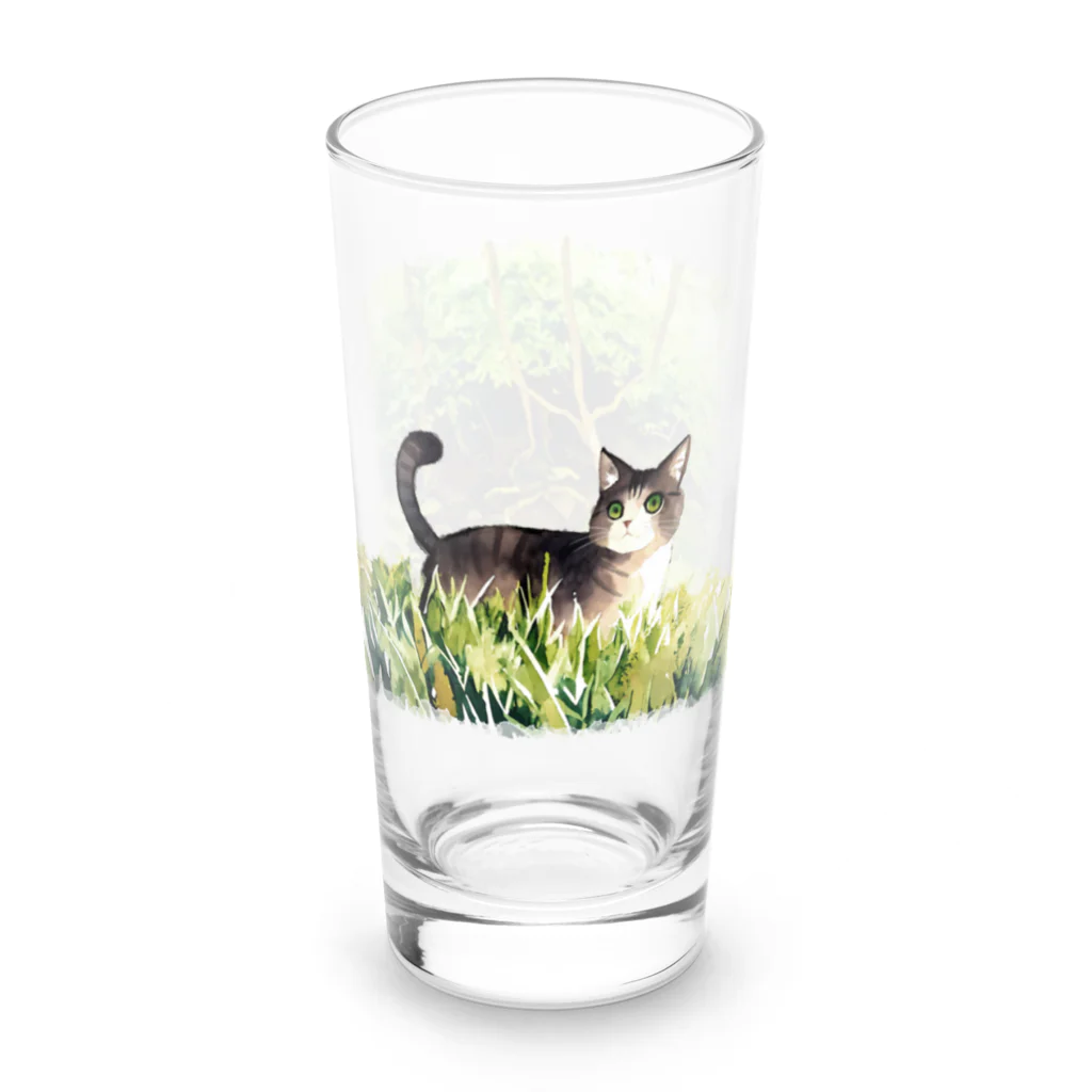 猫との風景のキジトラと森グラス ロンググラス左面