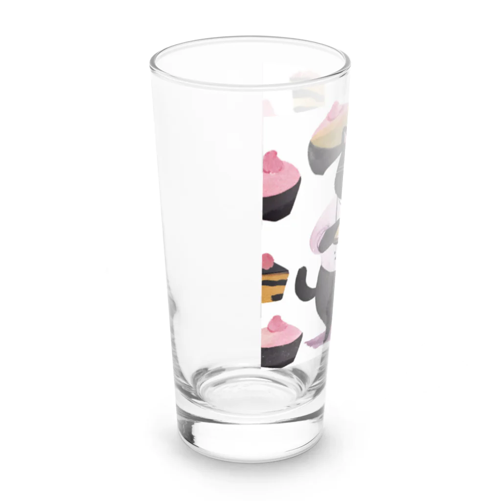 なまけものとみんなの太っちょ黒猫パティシエ Long Sized Water Glass :left