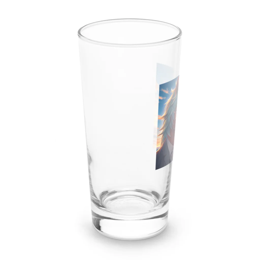 ひよっこなボスの弁護士の馬、夕焼けの浜辺で自撮りする Long Sized Water Glass :left