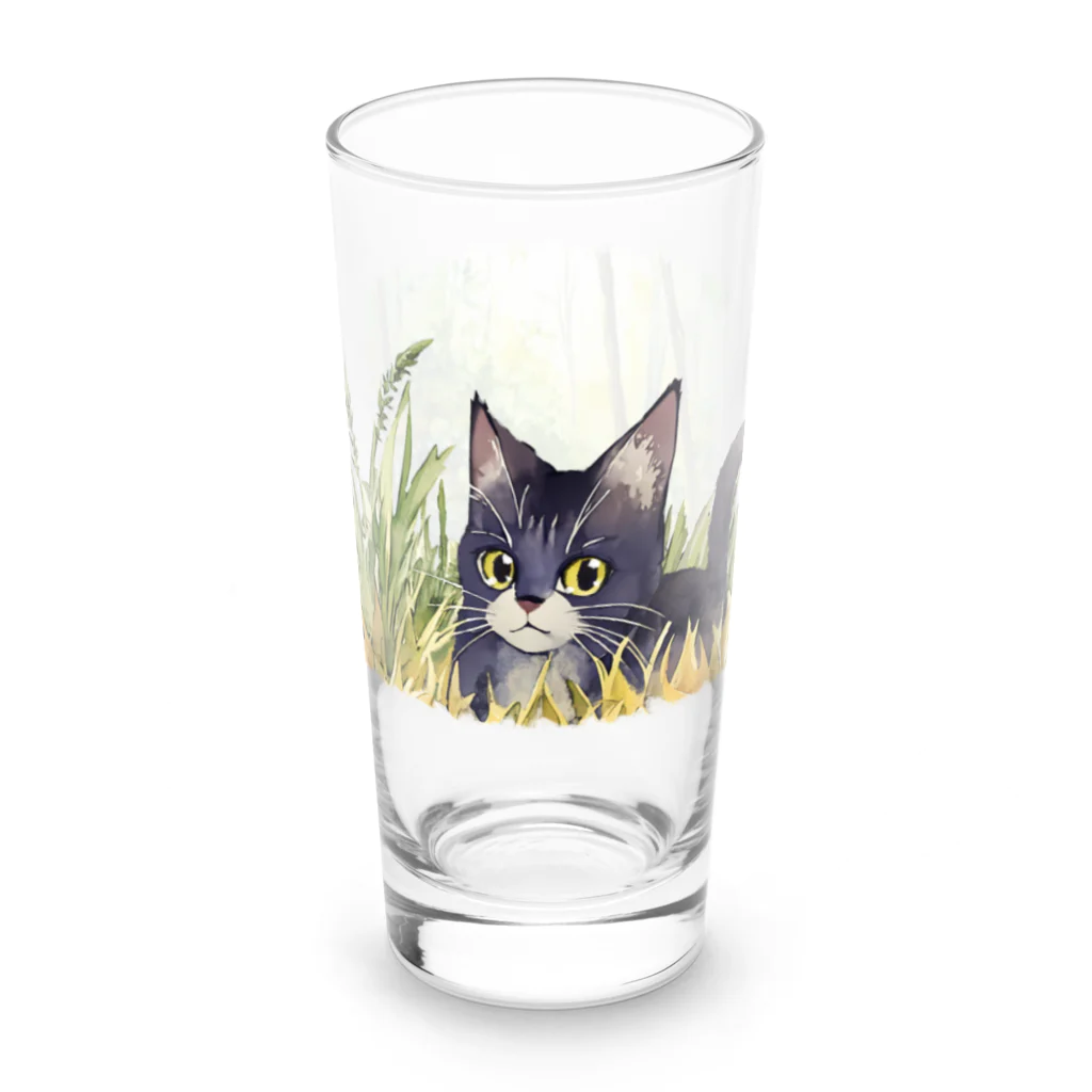 猫との風景の黒猫と森グラス Long Sized Water Glass :left