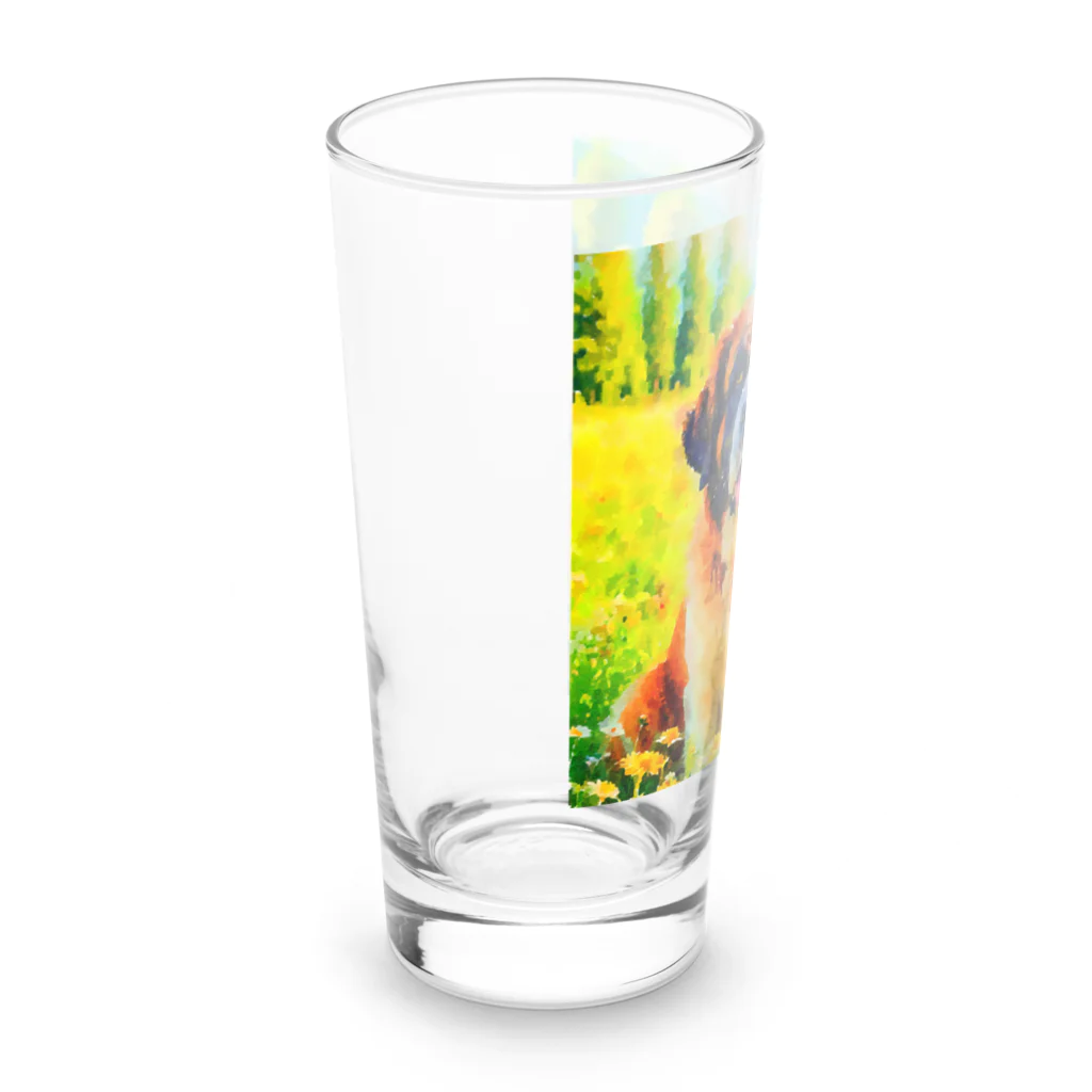 犬好きのしましまの水彩画の犬 花畑のセントバーナードのイラスト Long Sized Water Glass :left