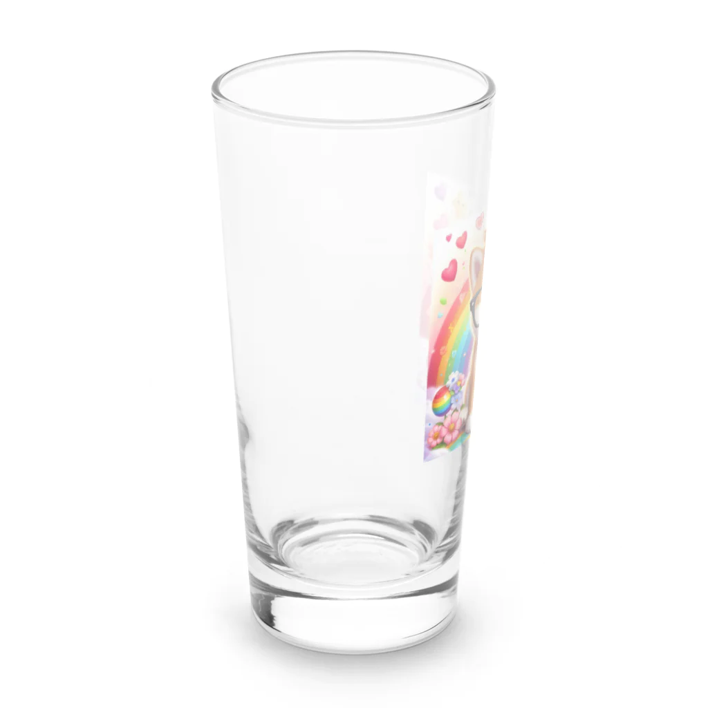 鈴木敏夫のメガネをかけて笑顔が似合う　わんちゃん Long Sized Water Glass :left