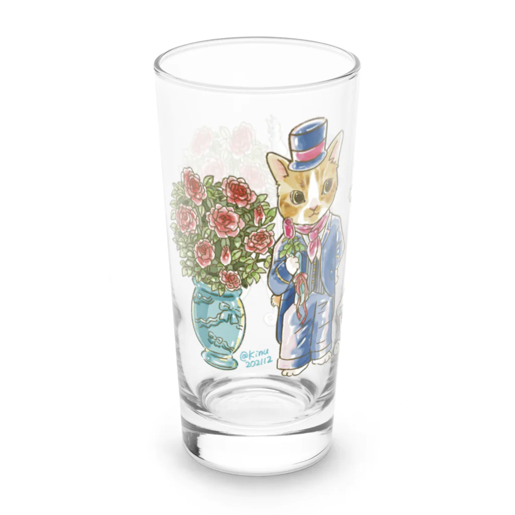 猫のきぬくんのお店のルイくんとラムちゃん　ローズガーデンツアー Long Sized Water Glass :left