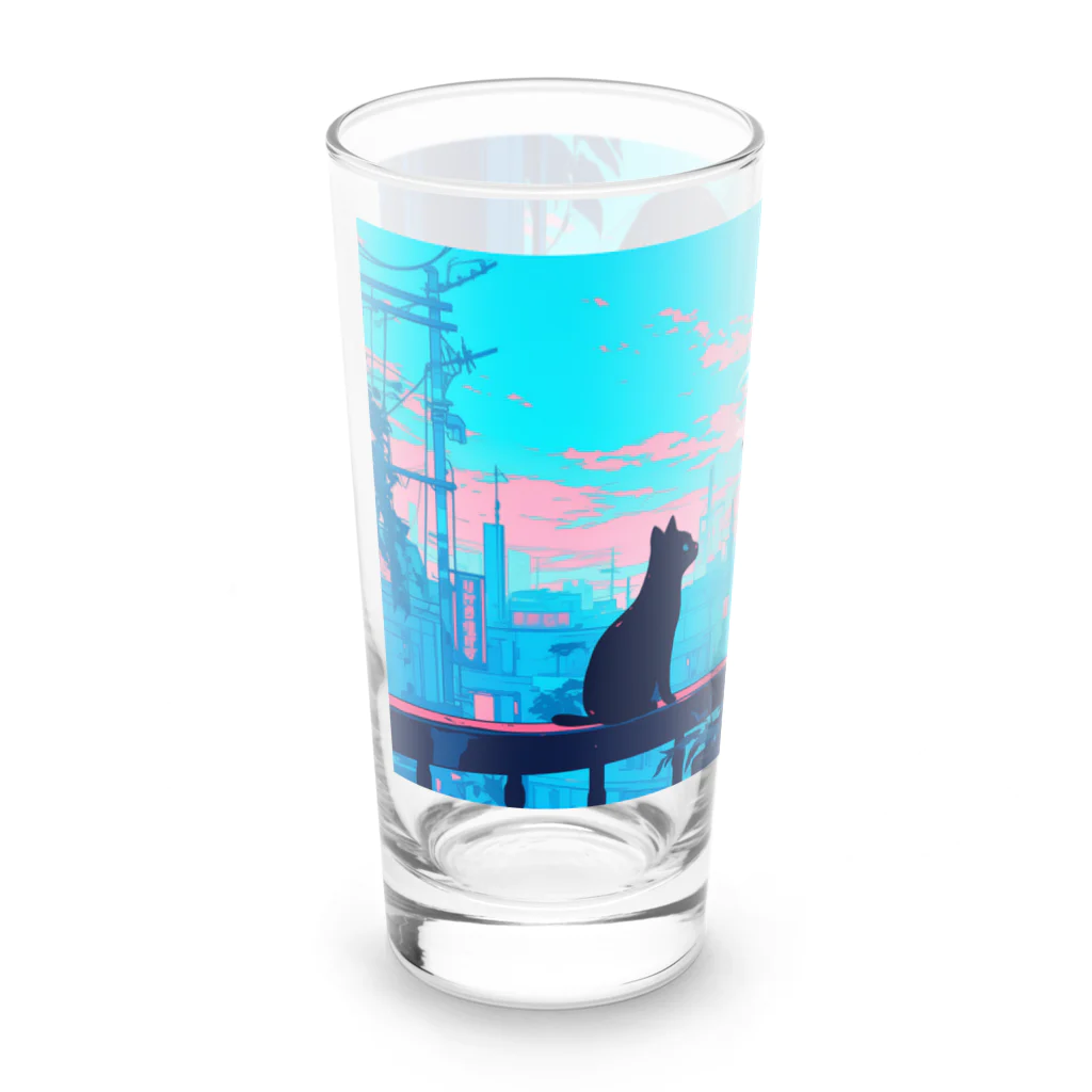 よる＠AIイラストの黒猫と少女 Long Sized Water Glass :left