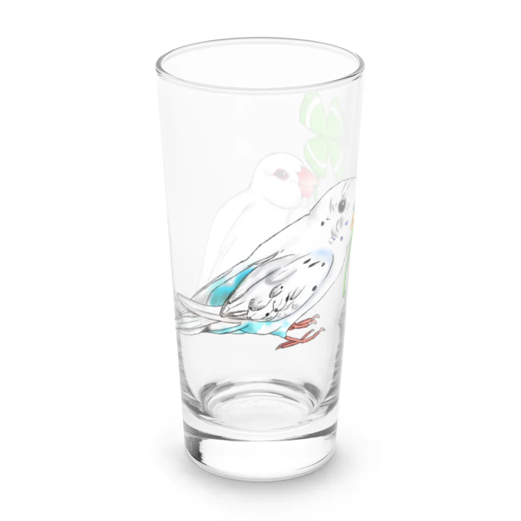 Lily bird（リリーバード）のセキセイインコと文鳥とクローバー フルカラー① Long Sized Water Glass :left