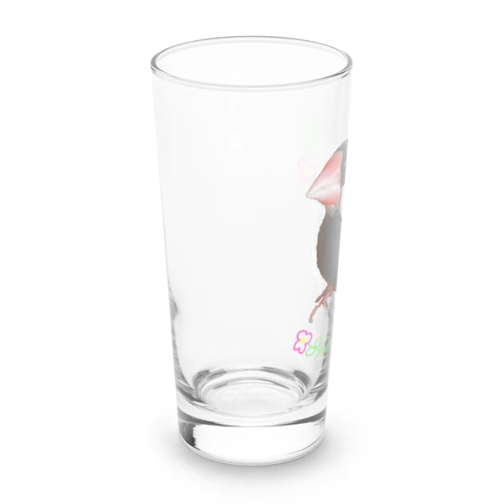 harupink🌸ペット似顔絵illustのFLOWER文鳥さん Long Sized Water Glass :left