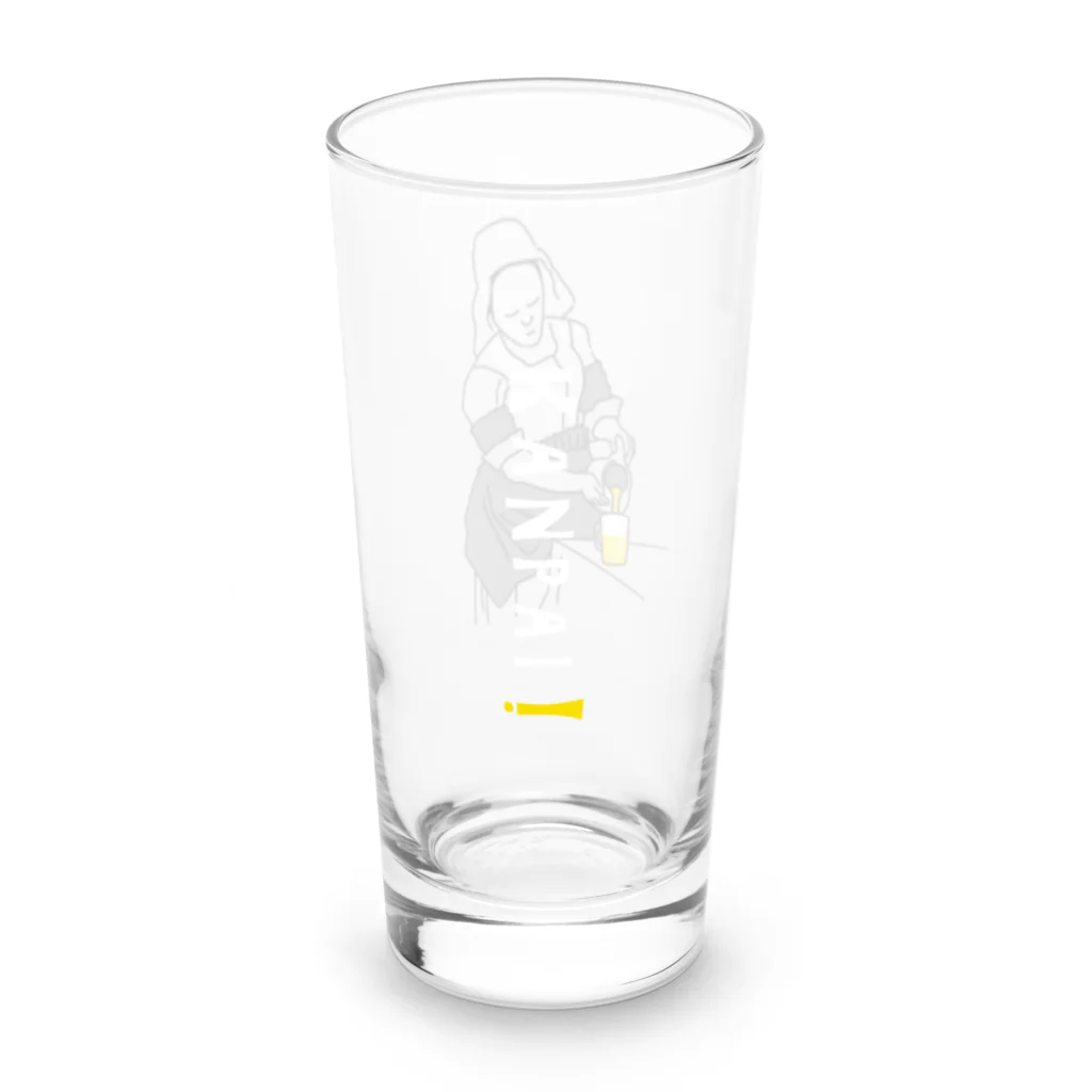 ビールとアート TM-3 Designの名画 × BEER：背面白ロゴ入（牛乳を注ぐ女）黒線画 ロンググラス右面