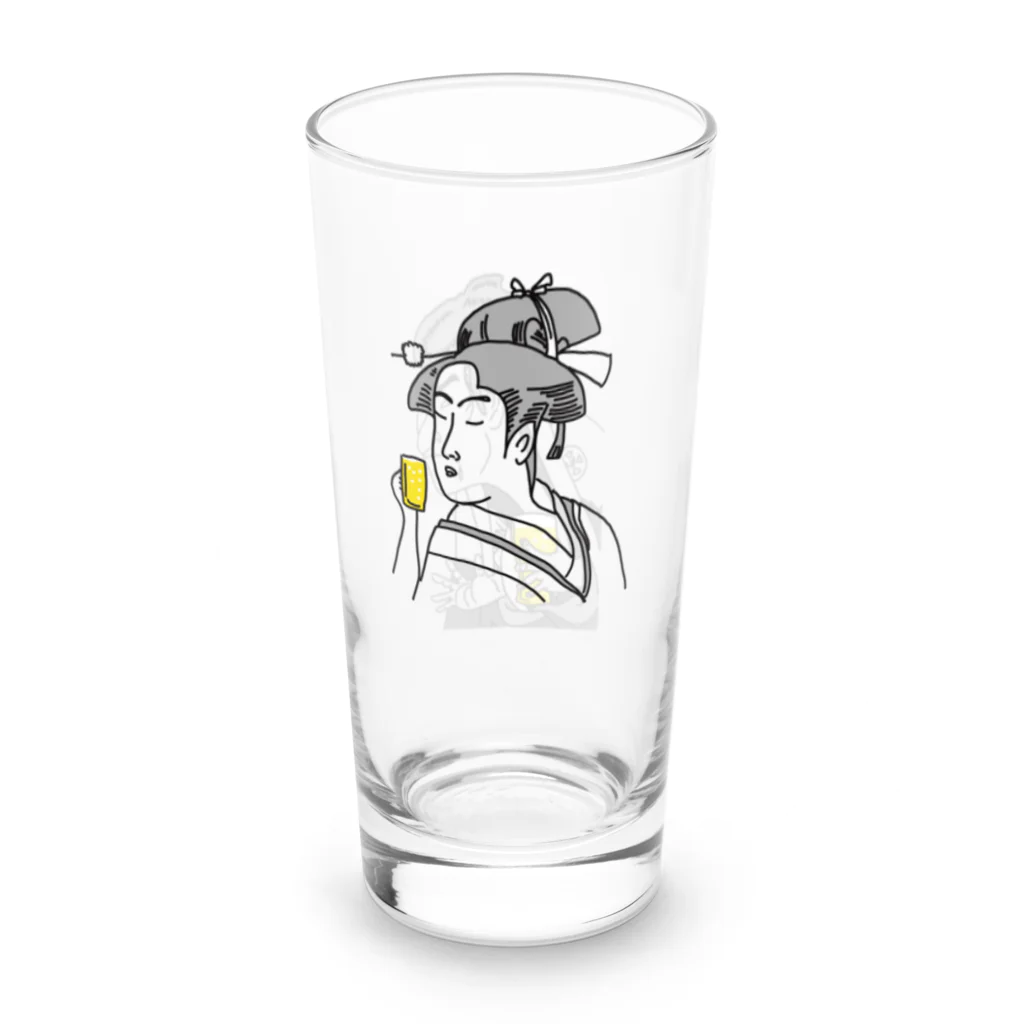 ビールとアート TM-3 Designの名画 × BEER：正面白ロゴ入（浮世絵男女）黒線画 Long Sized Water Glass :right