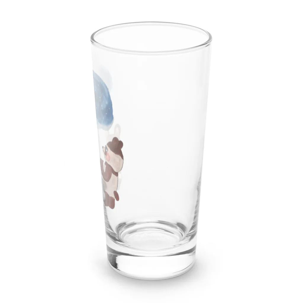 河内葉子の動物アートのグッズのブラウンホワイトくまさんと星空 Long Sized Water Glass :right