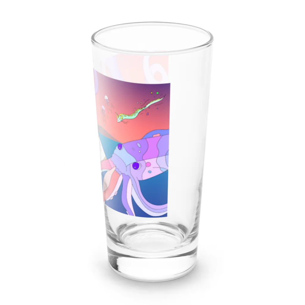 宇宙キャンプの深海でDJするねこ、タコとイカ、クラゲ、リュウグウノツカイ Long Sized Water Glass :right