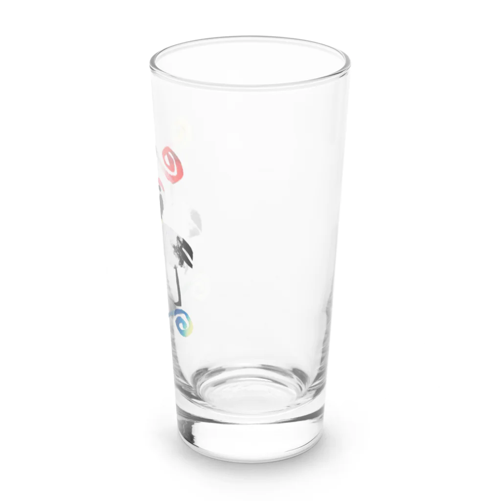 【全盲の絵描き】オバケのタムタムの2匹の鶴とアイヌ文様【全盲の絵描き】 Long Sized Water Glass :right