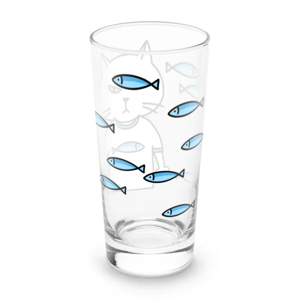 mkumakumaの魚柄のTシャツを着た猫の柄ー３ Long Sized Water Glass :right