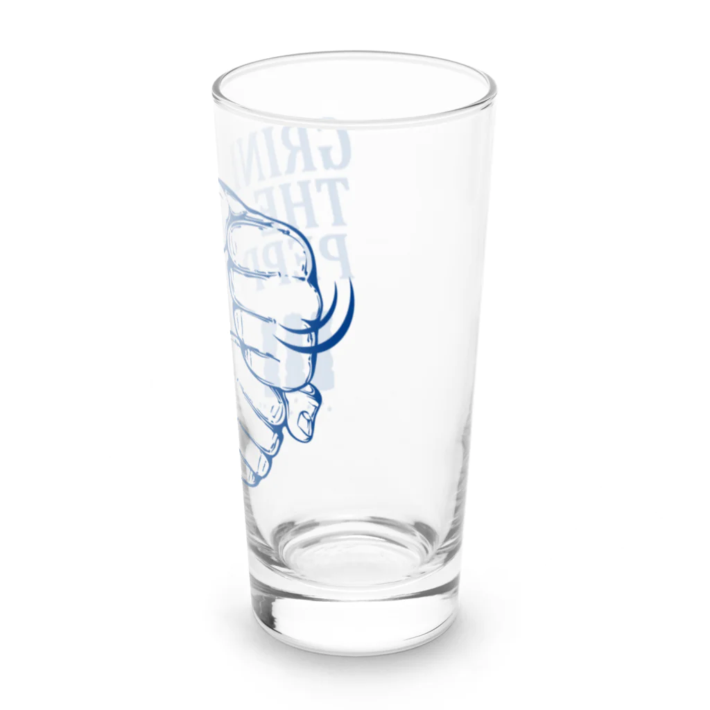 オノマトピアのペッパーミル・パフォーマンス(GRIND THE PEPPER)胡椒挽き・文字ブルー Long Sized Water Glass :right