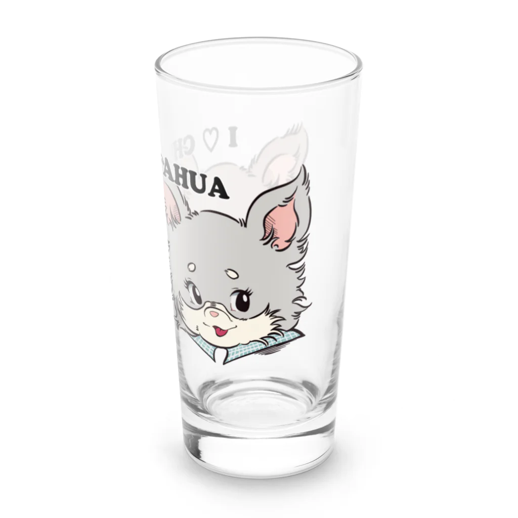 チャリティーグッズ-犬専門デザインのチワワ-チョコタン&ブルーグレー・イザベラタン「I♡CHIHUAHUA」 Long Sized Water Glass :right