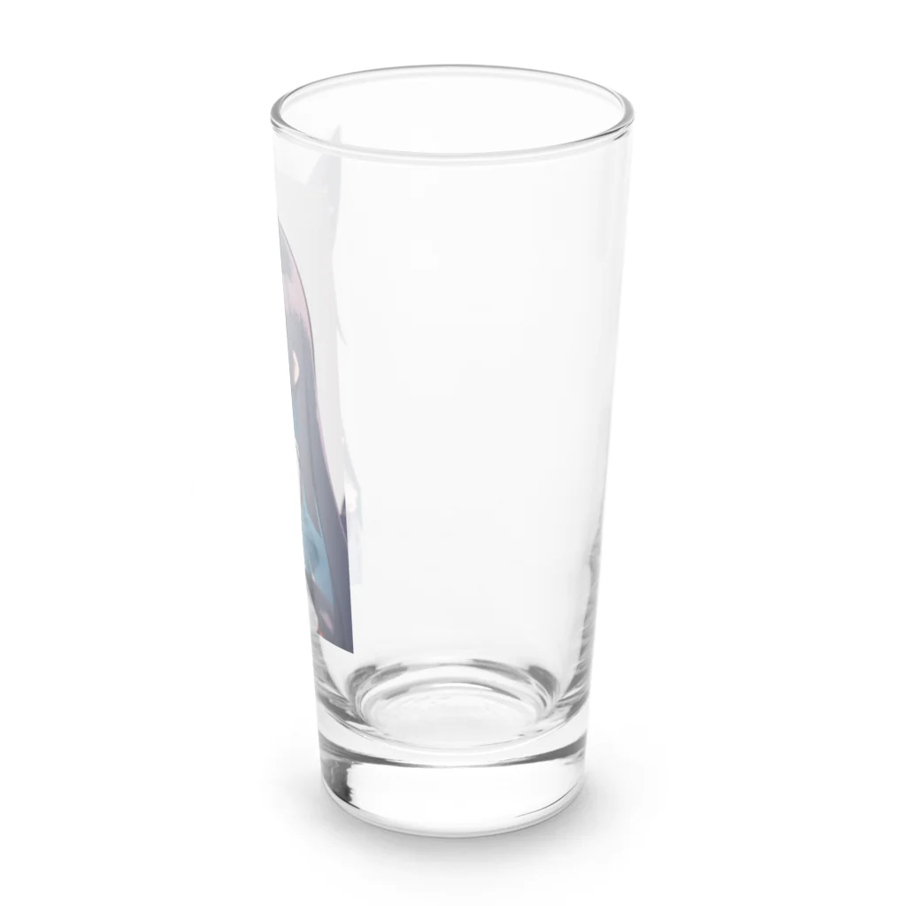 ケモ耳美少女キツネちゃん（AIart）の紺色の髪のキツネの女の子 Long Sized Water Glass :right