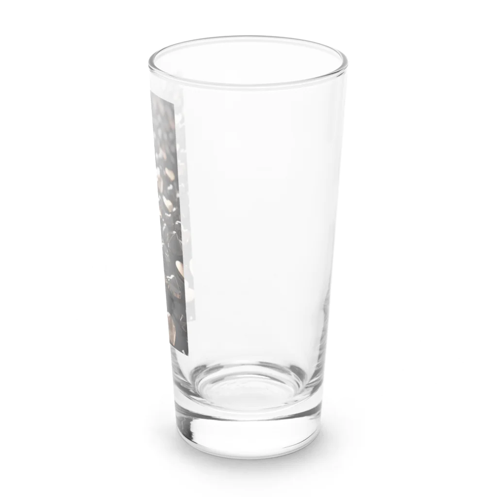 ハートと幾何学とお花のハート　黒0045 Long Sized Water Glass :right