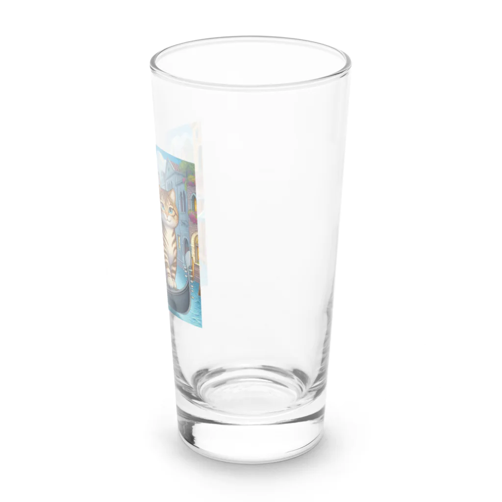 ニャーちゃんショップのヴェネツィアの水路でゴンドラに乗っているネコ Long Sized Water Glass :right