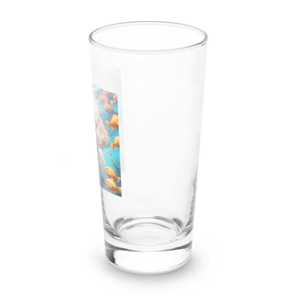 ワンちゃん大好きの熱帯魚と遊ぶトイプードル Long Sized Water Glass :right