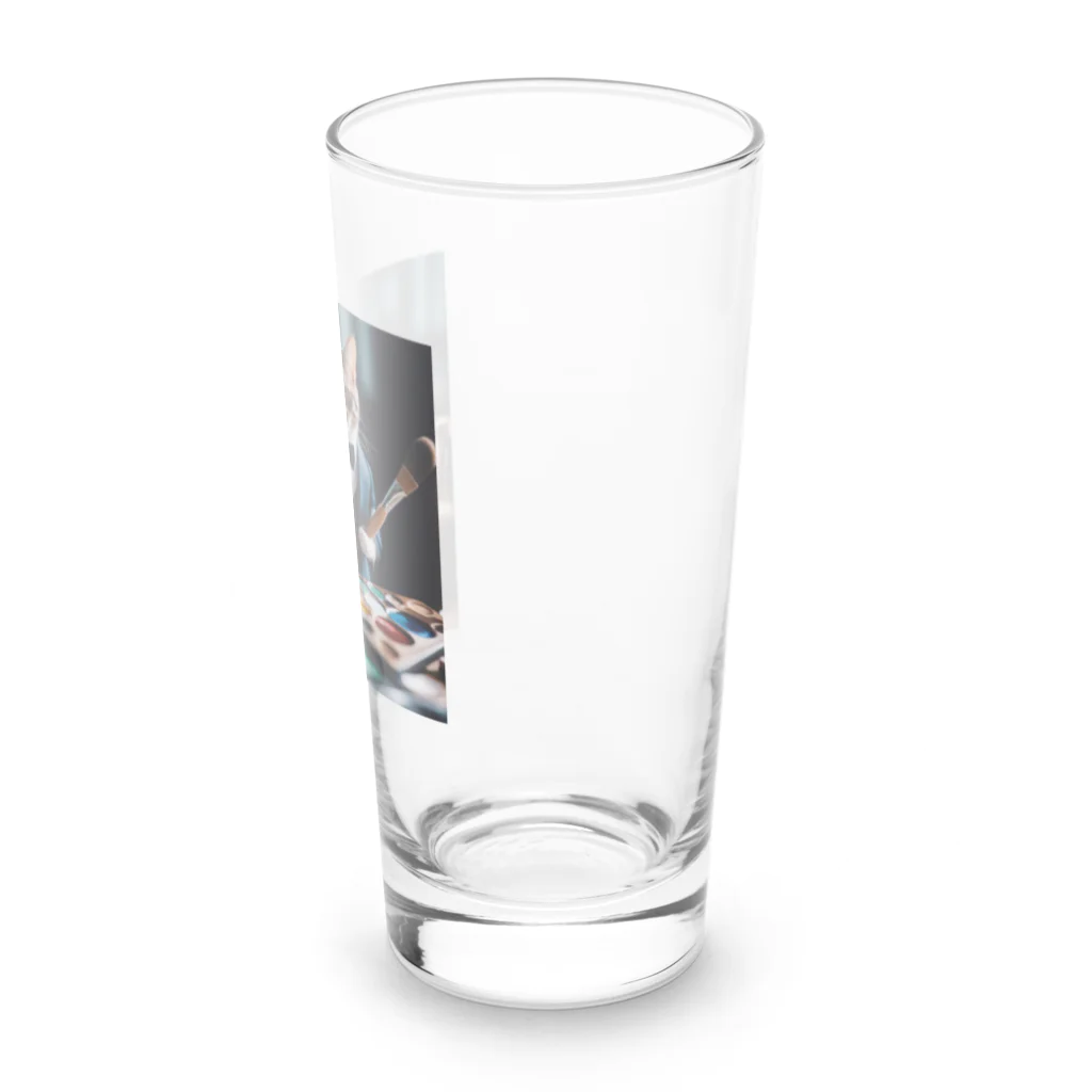 Koroniumの一匹の個性的な猫が絵筆を握っています Long Sized Water Glass :right